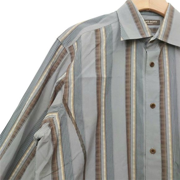 Tommy Bahama Island Soft Shirt Mens Medium Gray Button Up Striped 100% Cotton - Picture 4 of 9